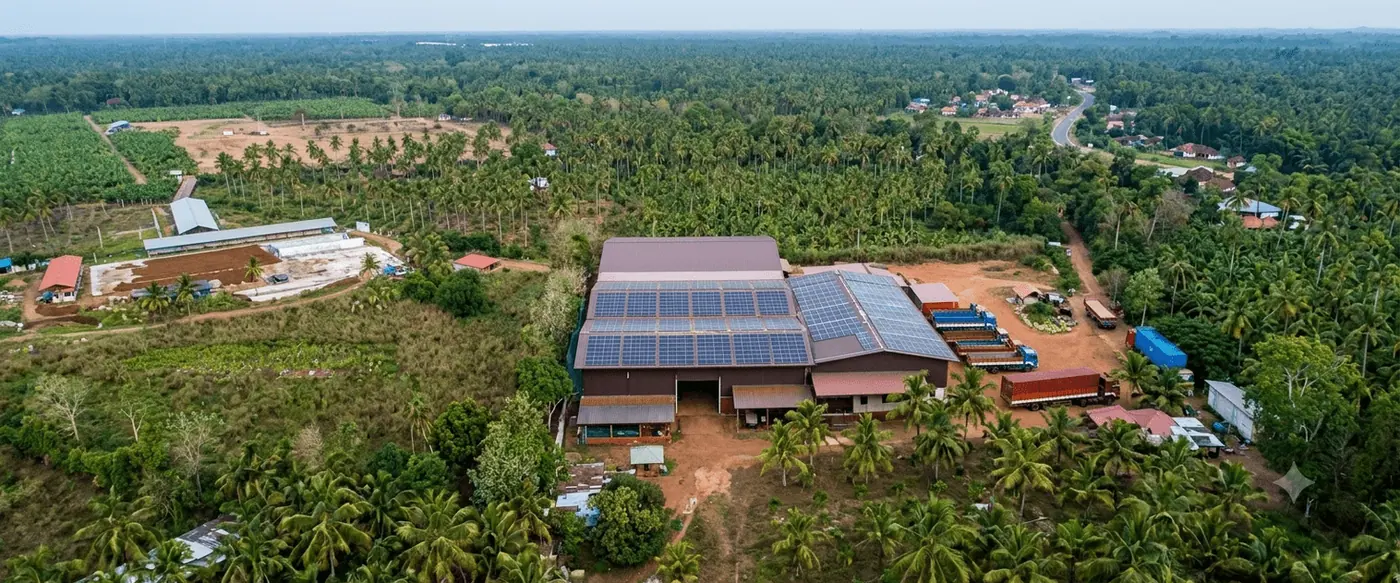 Aerial view of the Go Green Exports manufacturing complex at Bingiriya, Sri Lanka