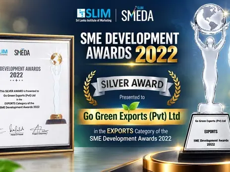 SLIM SME Development Awards 2022 Silver Award certificate and trophy presented to Go Green Exports (Pvt) Ltd in the Exports Category